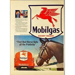 Mobilgas "The Red Horse gets all the Publicity" Horse watching Truck" Ad 1940-41